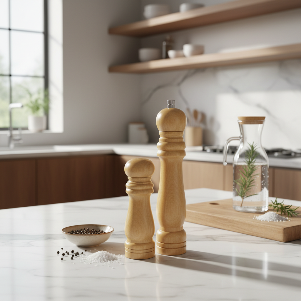 Premium Wooden Salt and Pepper Grinder Set - Natural Wood Mill