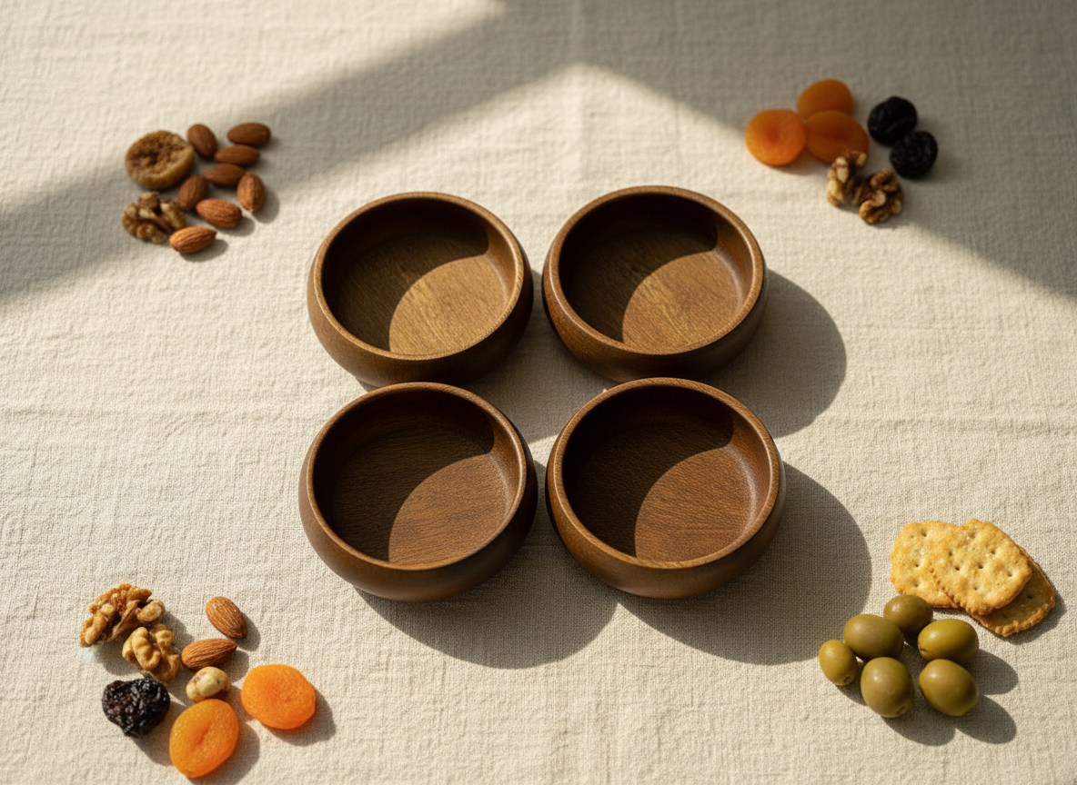 4-Piece Round Wooden Bowl Set - Two-Tone Serving Bowls