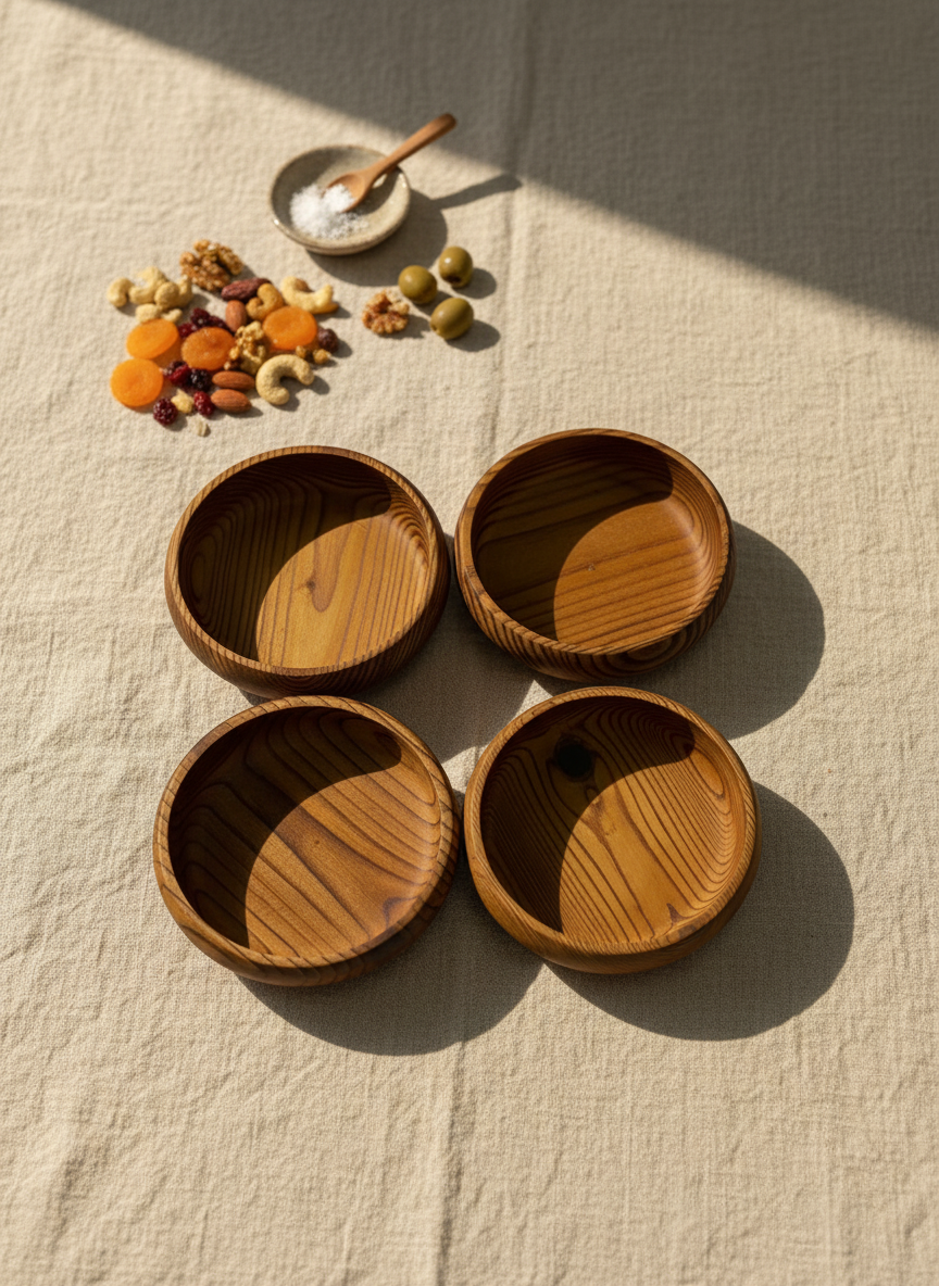 4-Piece Wooden Snack Bowl Set - Handcrafted Serving Bowls
