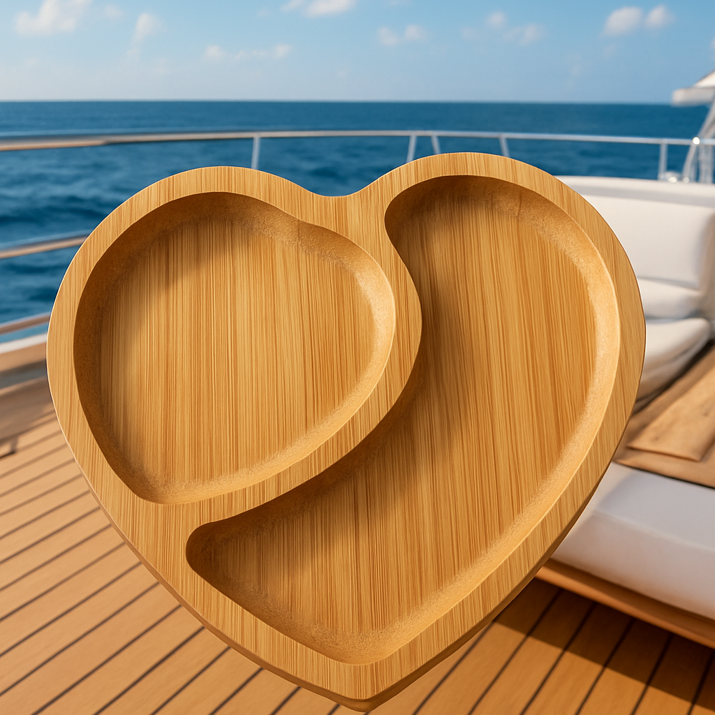Heart-Shaped Bamboo Snack Dish - 2 Compartment Serving Bowl | The Golden Yacht Home Collection