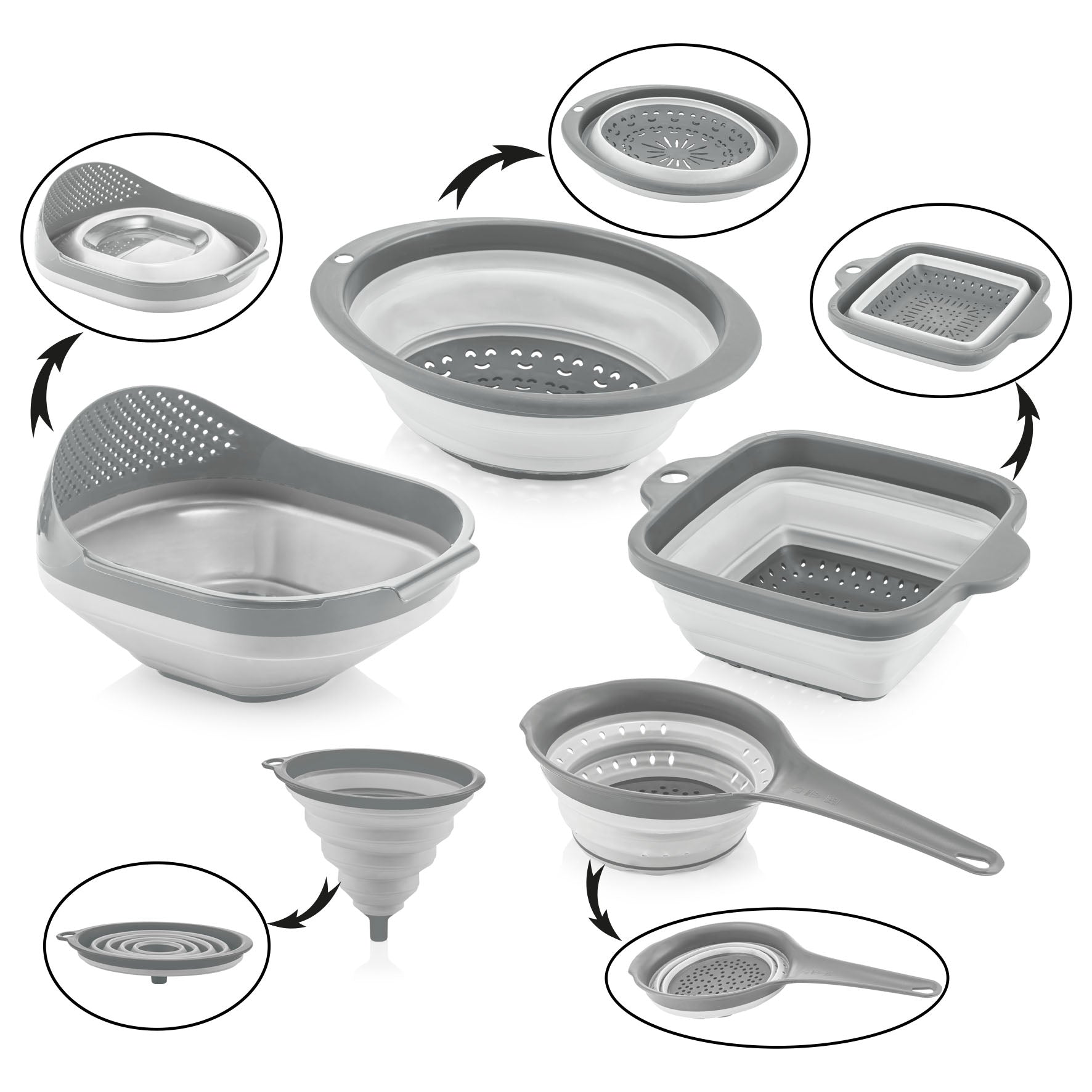 5-Piece Collapsible Strainer Set - Kitchen Essentials - Foldable Kitchen Tools