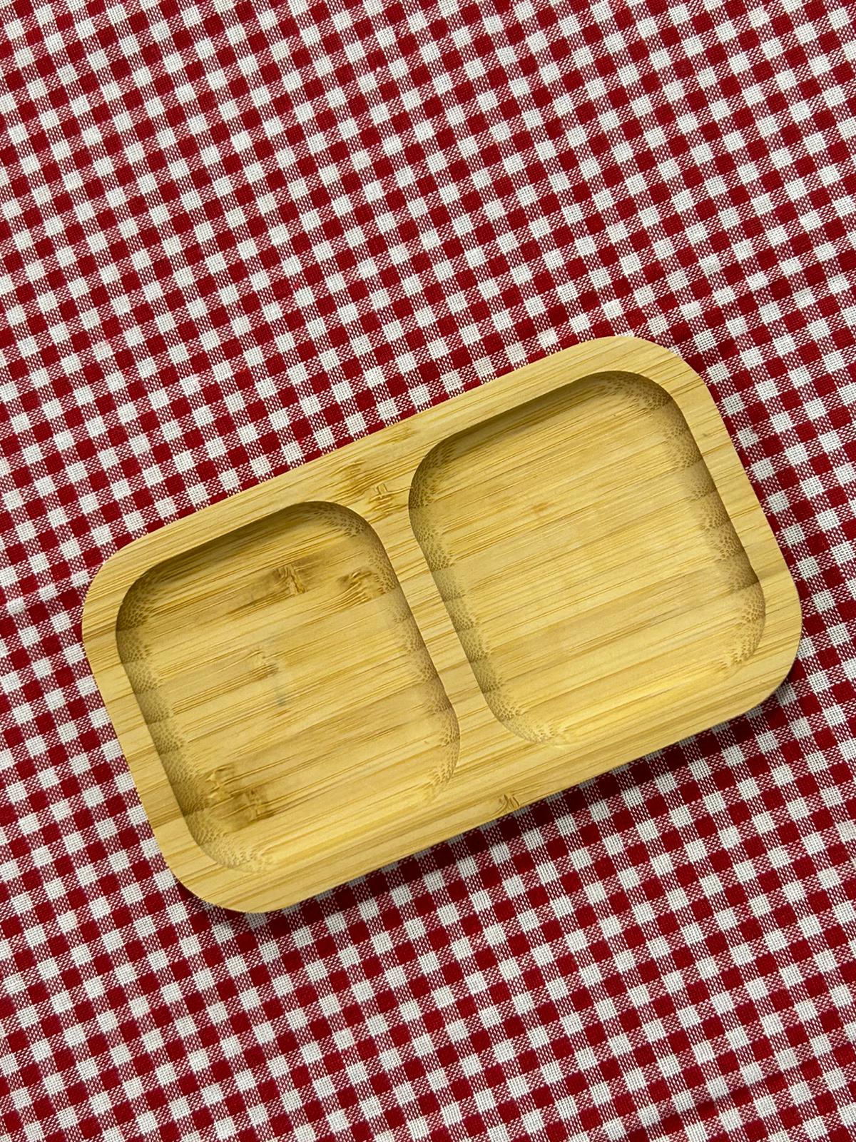 2-Compartment Bamboo Snack Dish - Dual Section Serving Bowl