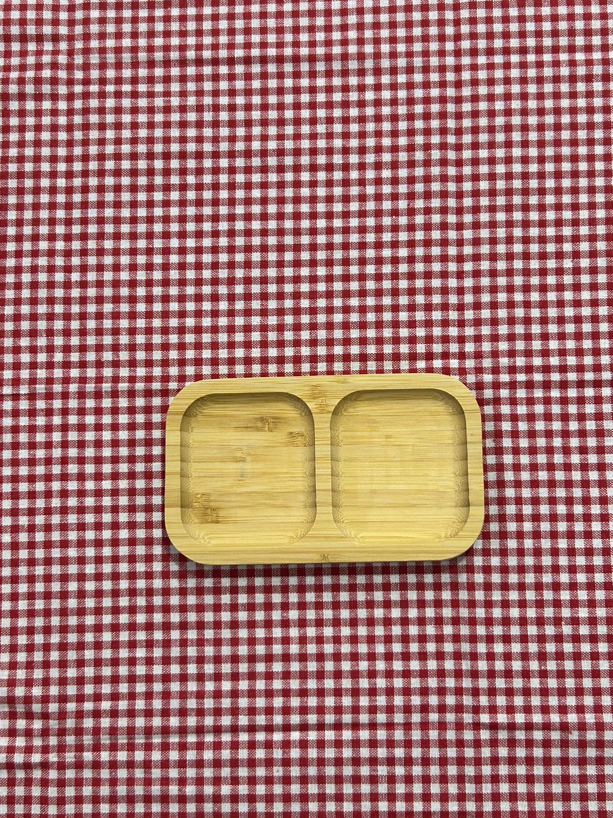 2-Compartment Bamboo Snack Dish - Dual Section Serving Bowl
