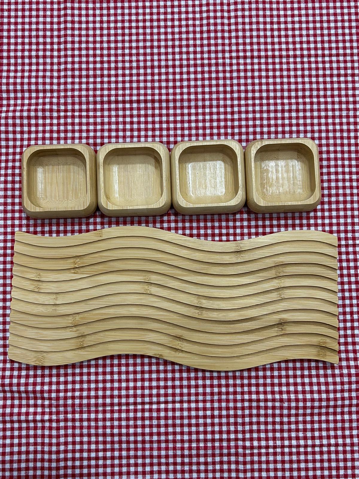 Premium Bamboo Serving Set - Asymmetric Grooved Platter & 4-Compartment Snack Tray