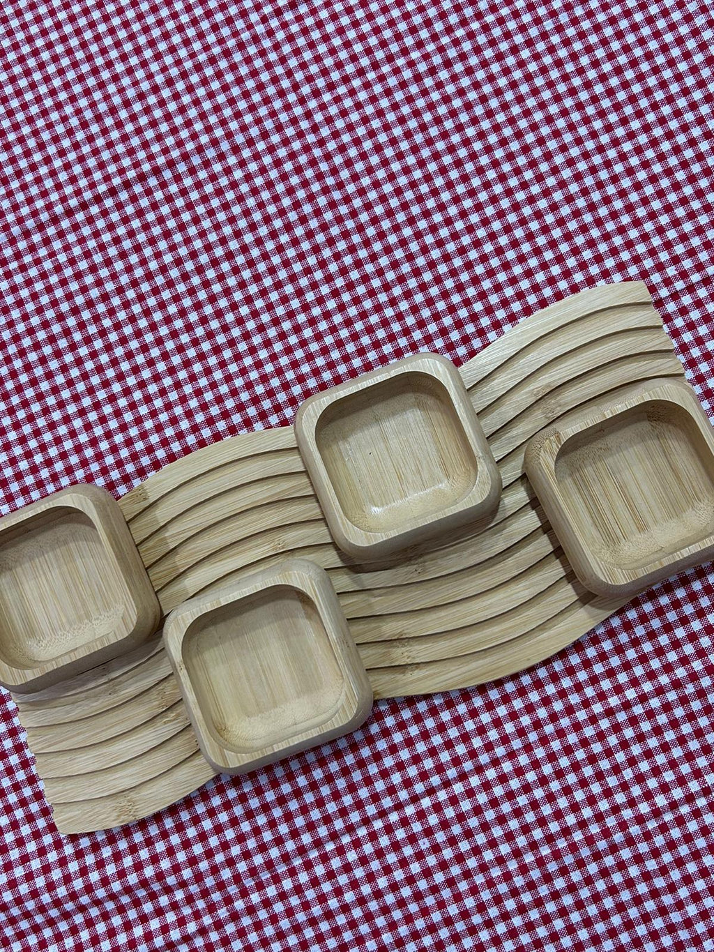 Premium Bamboo Serving Set - Asymmetric Grooved Platter & 4-Compartment Snack Tray