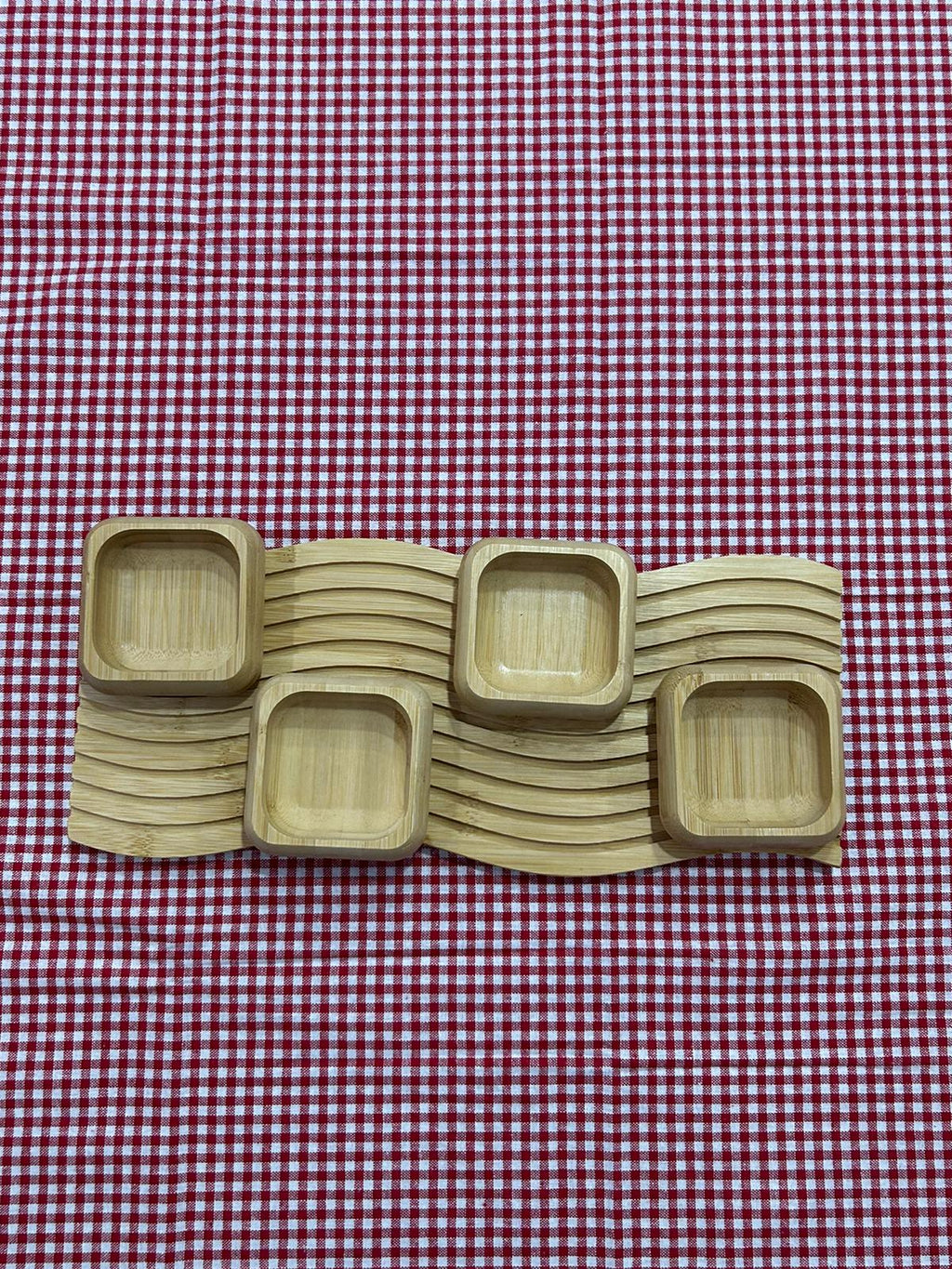 Premium Bamboo Serving Set - Asymmetric Grooved Platter & 4-Compartment Snack Tray