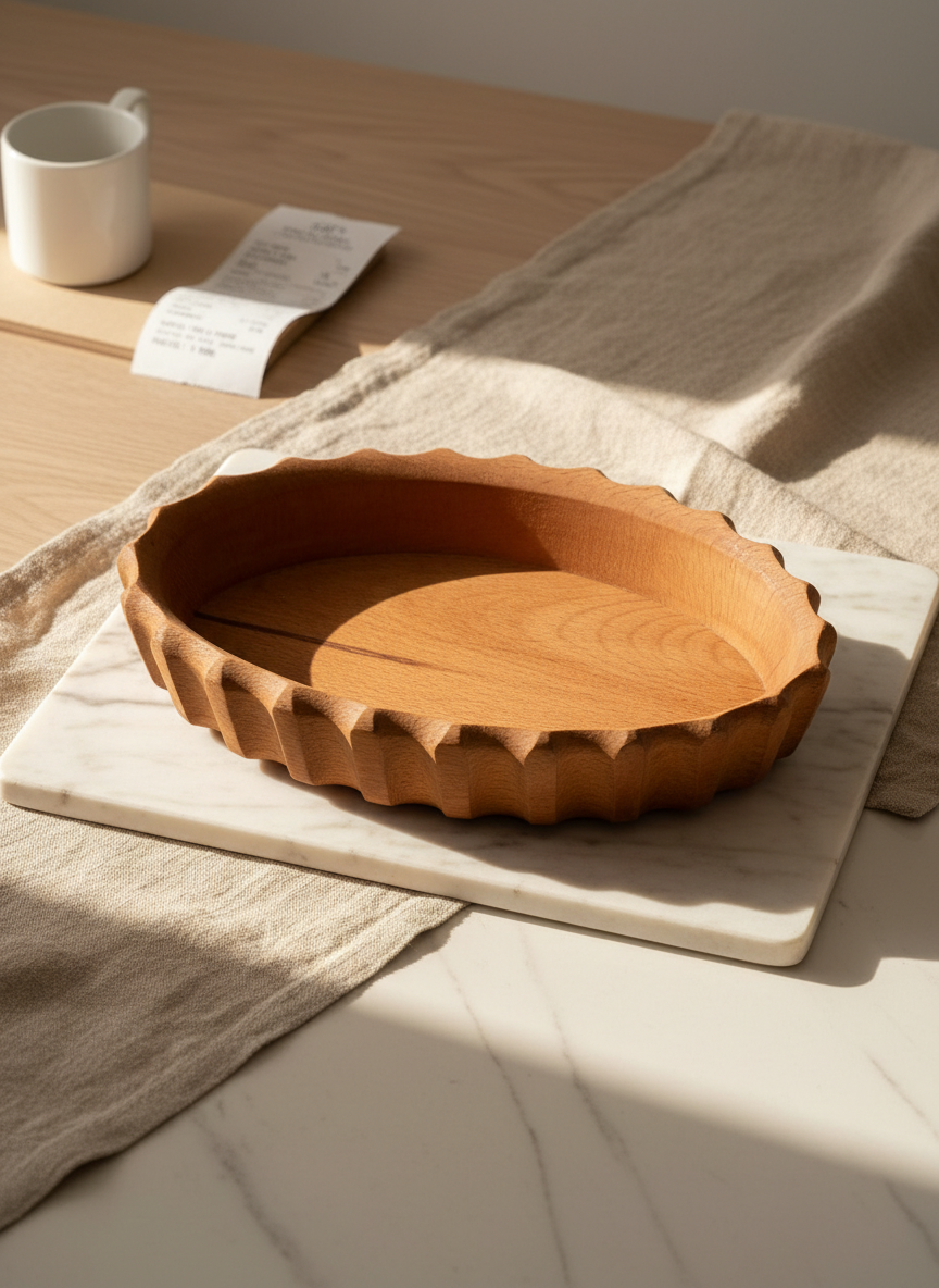 Decorative Edge Wooden Tray - Handcrafted Scalloped Serving Platter