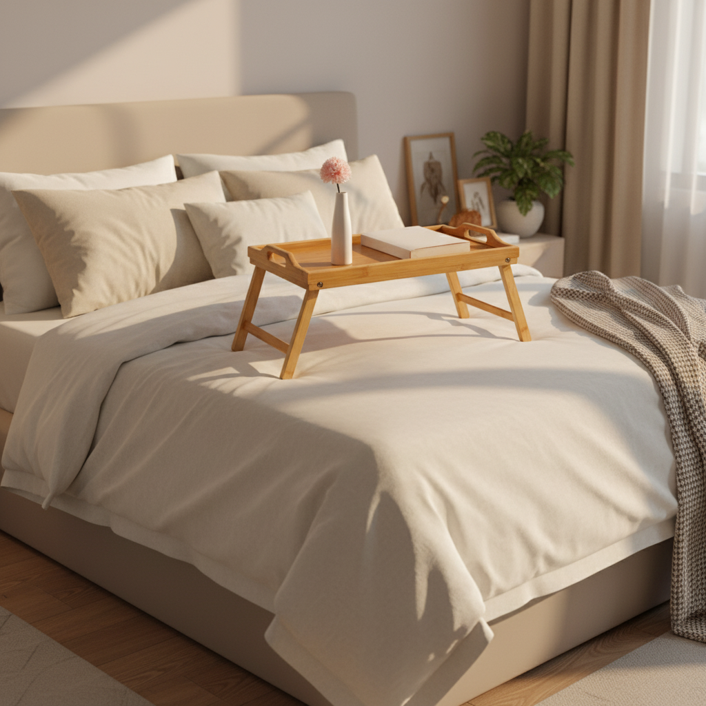 Bamboo Bed Tray with Folding Legs - 19.7"x11.8" Portable Breakfast Table | The Golden Yacht Home Collection