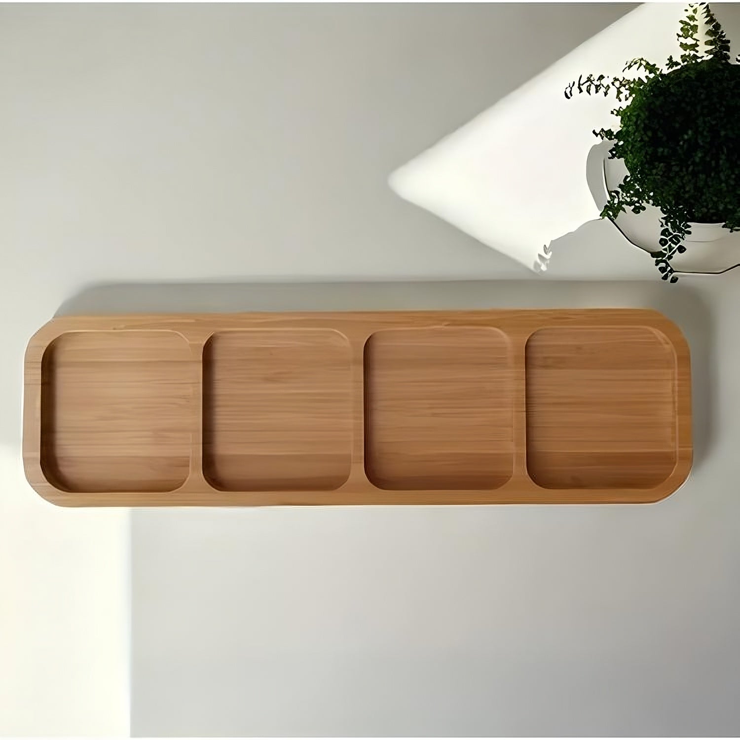 Bamboo 4 Compartment Snack Tray - Rectangular Serving Platter