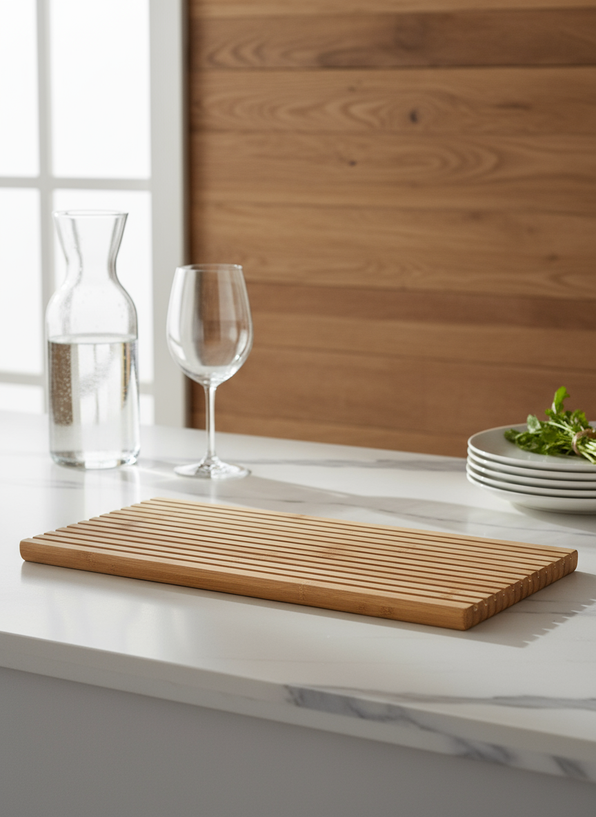 Large Grooved Rectangular Bamboo Serving Tray