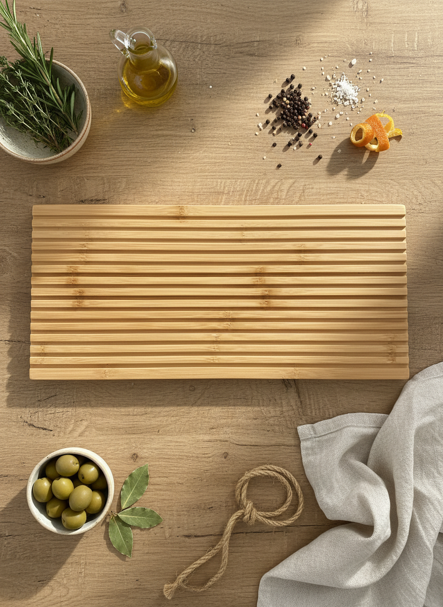 Large Grooved Rectangular Bamboo Serving Tray